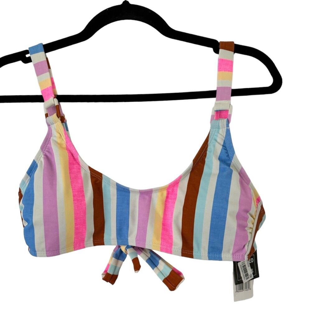 NWT California Waves Colorful Striped Swimsuit Top Size Large